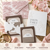 Ensemble d'invitations de mariage de luxe personnalisées rose poudré gaufré avec pochette, enveloppe, doublure et sceau de cire – Vente en gros, faible MOQ