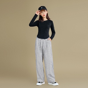 <span class=keywords><strong>Pantaloni</strong></span> a Righe in Cotone per Ragazze, Nuovo Stile Autunno 2026, Versatili, Casual, per Bambine Più Grandi, Gamba Dritta, <span class=keywords><strong>Vita</strong></span> <span class=keywords><strong>Alta</strong></span> Elasticizzata - Product Image 1