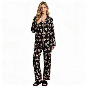 <span class=keywords><strong>Pigiama</strong></span> da donna con stampa <span class=keywords><strong>orsetto</strong></span>, in morbido cotone, a maniche lunghe, con bottoni sul colletto, camicia da notte e pantaloni lunghi, set casual e confortevole per casa e relax - Product Image 4