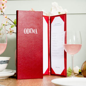 Menu de restaurant en similicuir de haute qualité, 3 pages, style ouverture centrale, classeur de menu - Product Image 2