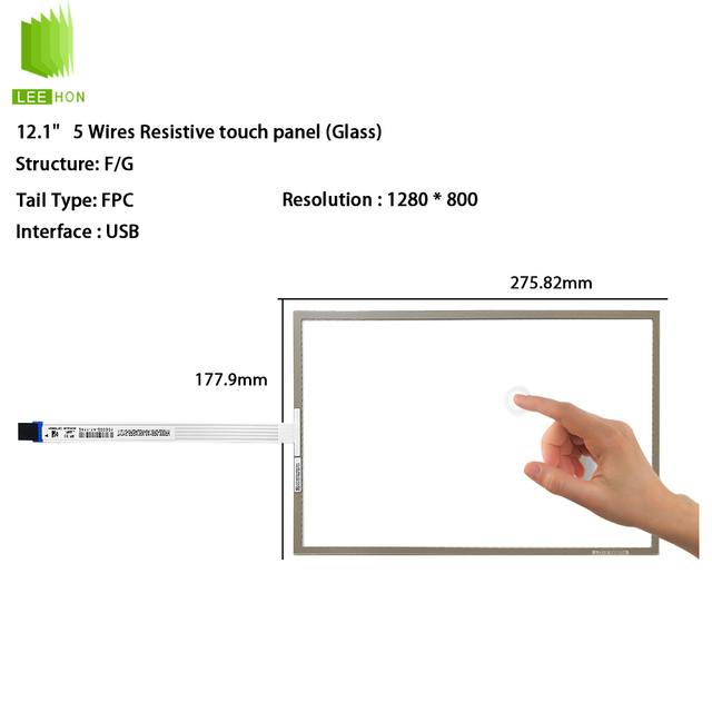 12.1" 1280*800 LCD Touch Screen USB Interface LHT121S-5RBA25N 12.1 Inch 5 Wires Resistive Touch Panel