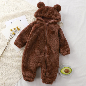 Ventes en gros de barboteuses chaudes pour bébés nouveau-nés, automne-hiver, barboteuses chaudes pour bébés, flanelle, pyjamas mignons à capuche pour enfants, ours - Product Image 3