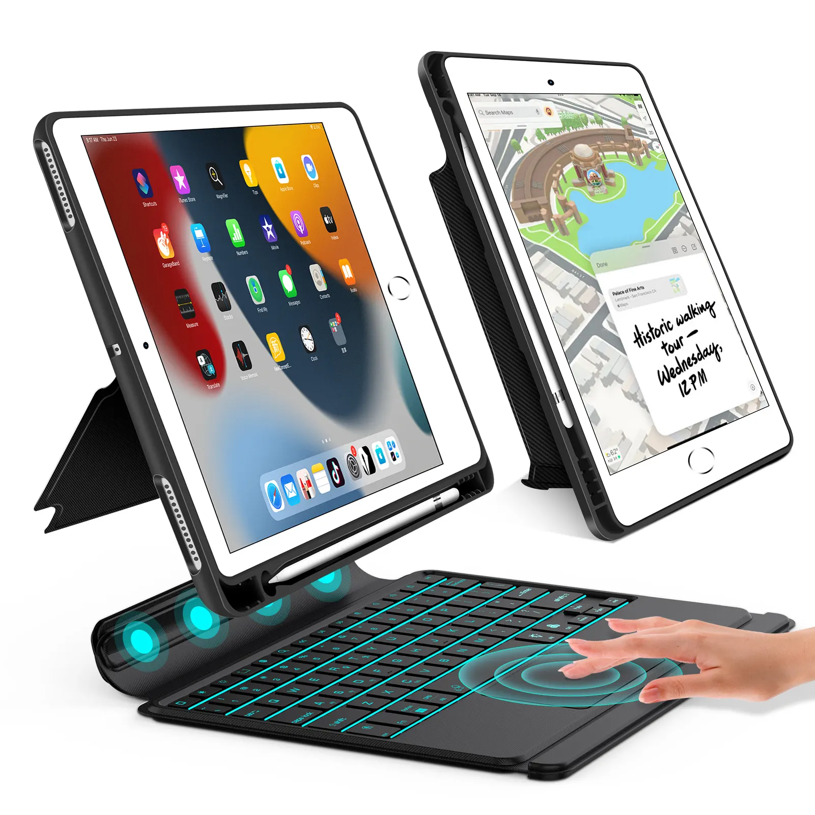 Pu Leder Haut Touch Tablet Stand Schutzhülle für Ipad Pro 9 12.9 2021 Hülle mit Tastatur für Ipad 10.2/10.5 Zoll