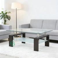 2024 nouveau Design moderne MDF bois noir brillant table basse en bois avec dessus en verre