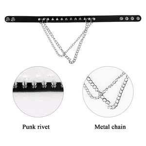 Collier ras du cou punk gothique à chaîne à maillons, fait main en métal et cuir avec rivets, pour anniversaires et style Harajuku - Product Image 4