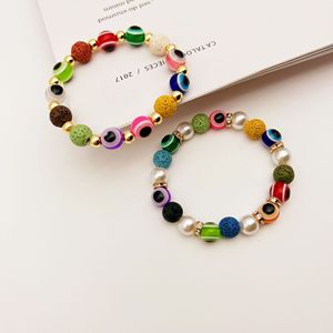 Bracelet élastique œil porte-bonheur coloré, imitation perle, pierre volcanique, bijoux perlés, cadeau unisexe, origine Yiwu - Product Image 1