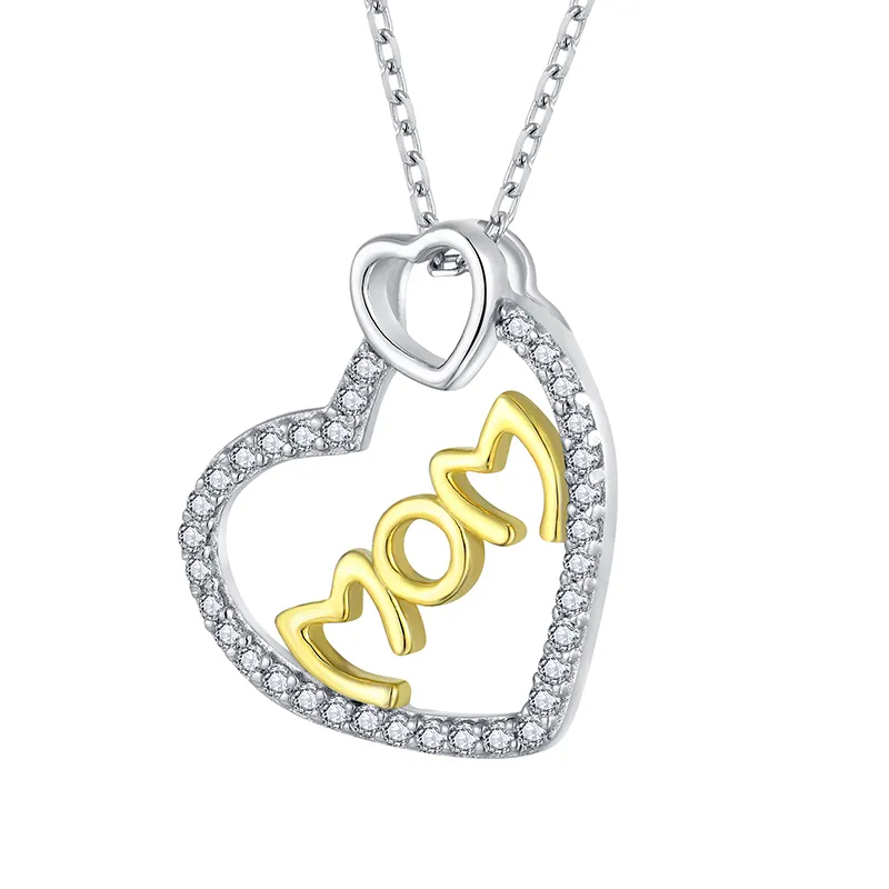 Minimalist Gold Plated Mom Love Heart Pendants Charms Jewelry Necklace Necklaces 925 Silver Fashion Zircon Link Chain Necklace