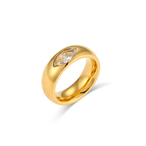 Stainless Steel 18K Gold Plated Chunky Band <b>Finger</b> <b>Ring</b> Inlaid Rectangle Oval Zircon Minimalist Trendy Statement <b>Ring</b> For Women - Product Image 1