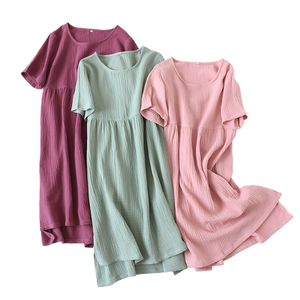 Camisón de algodón de verano para mujer, color sólido, manga corta, cuello redondo, longitud completa, ajuste holgado, vestido para dormir, ropa informal - Product Image 1