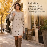Robe pull en maille jacquard à pois personnalisée OEM à manches longues et col rond pour femme, vente en gros, marque privée, faible MOQ, échantillon