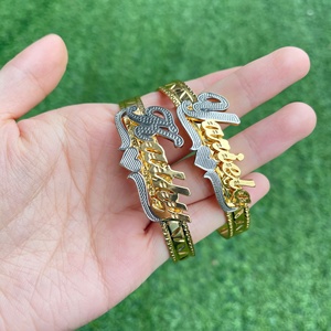 <span class=keywords><strong>Figaro</strong></span>-cadena de eslabones con textura de Color dorado, Collar personalizado de dos tonos con letras de Hip Hop, brazalete curvo con nombre personalizado en 3d - Product Image 4