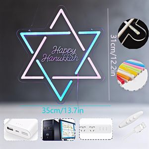 Insegna al Neon di Hanukkah, Stella di David con Gradiente Rosa-Blu, Luce LED con Scritta 'Happy Hanukkah', Insegne al Neon Personalizzate - Product Image 3