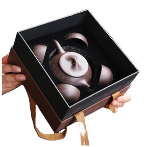 Service à thé en sable violet, une théière et quatre tasses, service à thé de voyage, cadeau d'affaires, boîte cadeau simple pour tasse à thé, logo en gros - Product Image 1