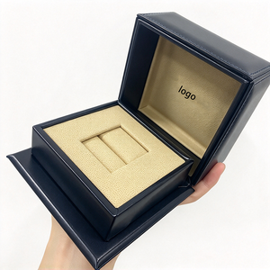 Navy Blue Leatherette <b>Rectangular</b> <b>Watch</b> Box with Faux Leather Lining Protective Case - Product Image 5