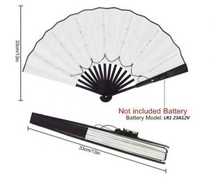 Éventail LED 5V en Soie Noire et Bambou Noir pour Hommes, Six Couleurs, Idéal pour la Danse et la Photographie - Product Image 3