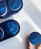 Boîte-cadeau de luxe en papier bleu foncé pour le Ramadan, ensemble de boîtes rondes pour noix, bonbons, biscuits, pâtisseries, chocolat, emballage personnalisé