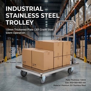 Stainless Steel Metal Heavy Load Flat Trolley Mobile Push Pull <b>Cart</b> 4 Silent Swivel Wheels For Industrial Use - Product Image 4