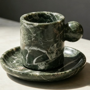 STONEKOCC Luxury Marble Coffee <strong>Cup</strong> &amp; <strong>Saucer</strong> <strong>Set</strong> with Knob Handle Heat Resistant Dishwasher Safe Eco-Friendly Gift for Presents - Product Image 2