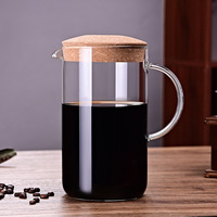 Carafe en verre borosilicate résistant à la chaleur avec couvercle en liège naturel, compatible avec les plaques de cuisson, pour café, eau, jus et thé