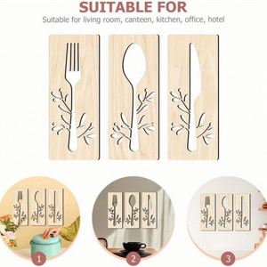 Creative Custom Rustic Wooden Kitchen Utensil Wall Decors <b>Fork</b> Spoon <b>Knife</b> Wall Hanging Plaque Gift for Farmhouse Dining Room - Product Image 2