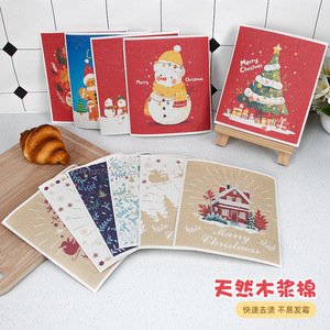 ผ้าเช็ดจานลายการ์ตูนคริสต์มาส ผ้าเช็ดทำความสะอาดครัวแบบสี่เหลี่ยม ซึมซับได้ดี ย่อยสลายได้ทางชีวภาพ สำหรับหม้อและกระทะ - Product Image 3