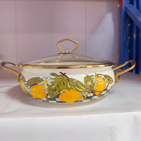 Casserole en fonte émaillée céramique classique pour la cuisson à la vapeur, les ragoûts et les soupes, avec couvercle en verre, pour cuisinière à induction, usage domestique, hôtelier et en restaurant