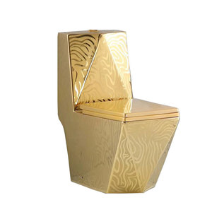 สุขภัณฑ์ชิ้นเดียวเซรามิกสีทองทรงยาวสไตล์หรูหราแบบตะวันตก - Product Image 4