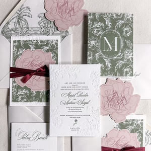 Elegant Floral Embossed Wedding Invitation Set Custom Offset Printing Invitation Cardboard Envelope Liner Hot Stamping Details - Product Image 2