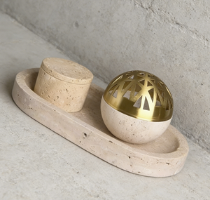 핫세일 아랍 베이지 트래버틴 대리석 무크하르 내구성 있는 광택 스톤 보호르 향로 호텔 주거 장식용 - Product Image 3