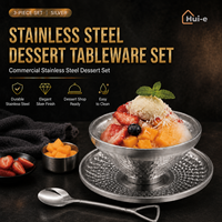 Ensemble de 3 bols à dessert modernes de style coréen en acier inoxydable, écologiques et compatibles lave-vaisselle, forme en V, martelé diamant, pour glaces et coupes glacées