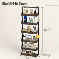 Keuken Heavy Duty 2-in-1 wandmontage & hangende kruidenrek 6-laags over-de-deur voorraadkast organizer met verstelbare houten manden