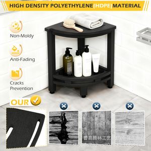 Tabouret de salle de bain Teng Lin, siège de douche d'angle avec étagère de rangement, plastique noir, pour toilettes et bain - Product Image 2