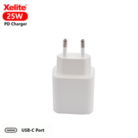 Chargeur USB-C à port unique certifié CE QC3.0 EU 25W à charge rapide avec protection OVP OTP pour Samsung et iPhone