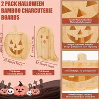 Plateau de service en bambou pour Halloween, motif citrouille et fantôme, écologique et durable, idéal pour la décoration de fête