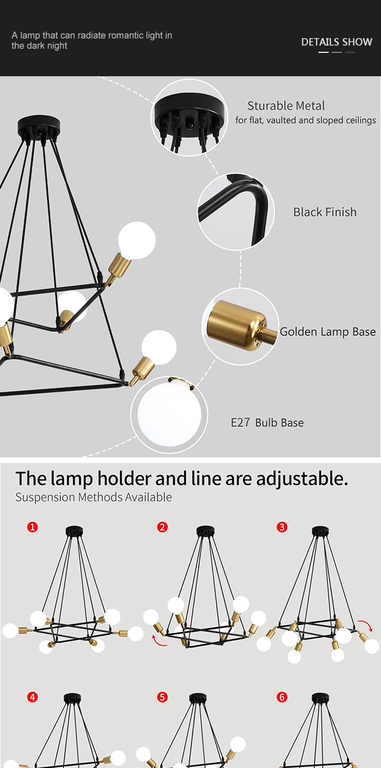Modern Style Decoration Dining Room Indoor Restaurant Luxury E27 Metal Chandelier