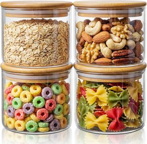 Juego de Frascos de Vidrio de Boca Ancha para Almacenamiento de Alimentos, 16 oz, Vidrio Borosilicato, Frascos para Especias, Café, Té, con Tapa Hermética de Bambú - Product Image 3