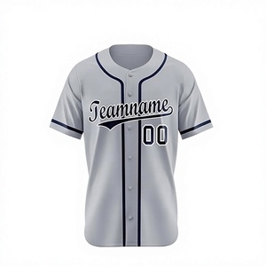 Camiseta de Béisbol Personalizada para Hombre, Nombre del Equipo 00, Gris, Manga Corta, Cierre de Botones, Tejido Transpirable de Poliéster - Product Image 1