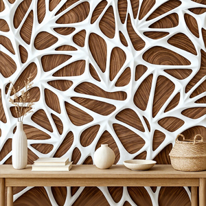 Carta da Parati Murale con Texture ad Anelli d'Albero e Griglia Metallica Bianca <span class=keywords><strong>3D</strong></span> per Decorazione Domestica - Product Image 1