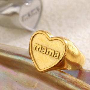 Anillos de Acero Inoxidable con Baño de Oro de 14k, Diseño de Corazón Plano, Hipoalergénicos, Talla Grande, Estilo Moderno, Venta al por Mayor, Modelo <span class=keywords><strong>Benjamin</strong></span> Nugget - Product Image 3