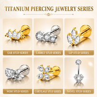 Anting-anting dan anting bibir titanium alloy G23 bertahtakan zircon, perhiasan tindik 009, terlaris, grosir, unisex, modis