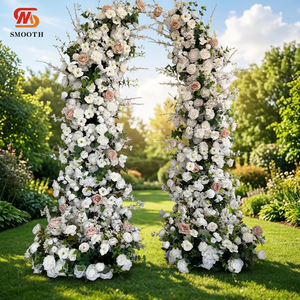 Arche de mariage en forme de corne, en soie, avec fleurs artificielles blanches, nouveau design, pour événements et fêtes en extérieur, par LEDA - Product Image 1