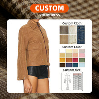 Veste Courte Femme Personnalisée en Faux Daim, Col Revers, Fermeture Éclair, Manches Longues, Poches à Rabat, Marron Foncé, Style Western Vintage, Manteau d'Automne OEM