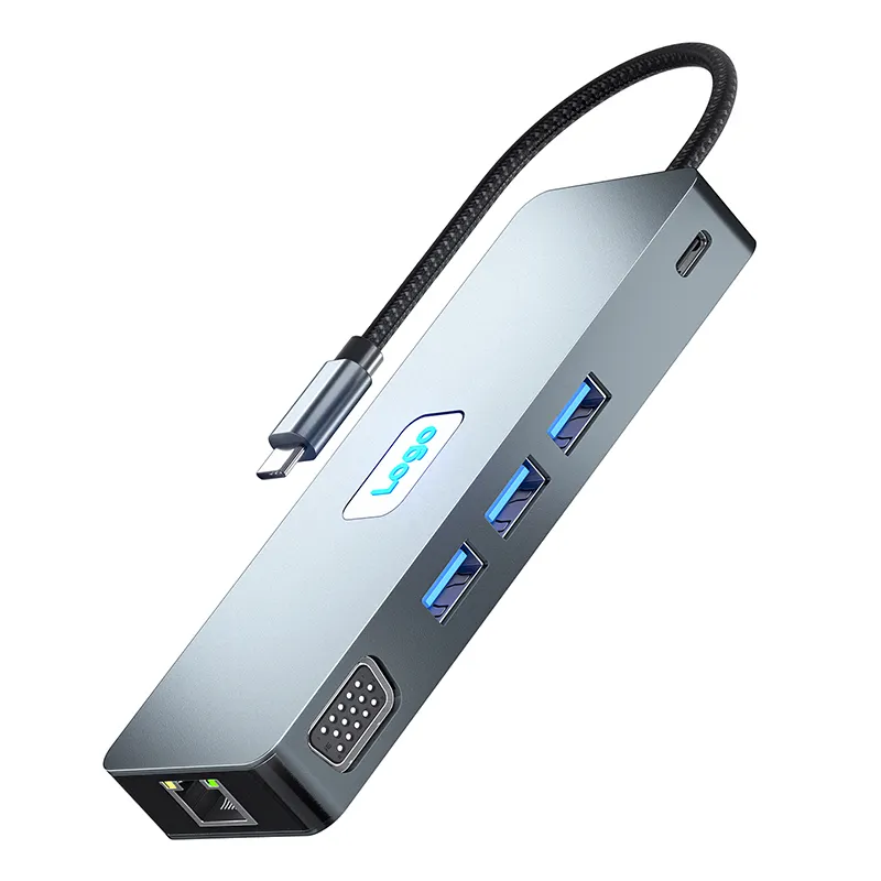 Hub USB stasiun Dok 11 dalam 1, Hub USB 3.2 MST HDMl DP 4K 60Hz VGA 1000M ekstensi Tipo Tipe C USB-C PD100W konsentrator Dok