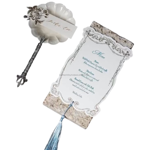 Jeu de cartes de mariage découpées à l'emporte-pièce personnalisées Invitation à pompon Menu RSVP inclus imprimé sur du papier et du carton de qualité supérieure - Product Image 3