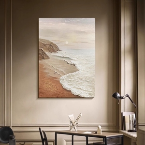 Pintura al óleo pintada a mano <span class=keywords><strong>mar</strong></span> amanecer Vertical colgante sofá decorativo pared de <span class=keywords><strong>fondo</strong></span> para sala de estar pintura de textura gruesa - Product Image 4