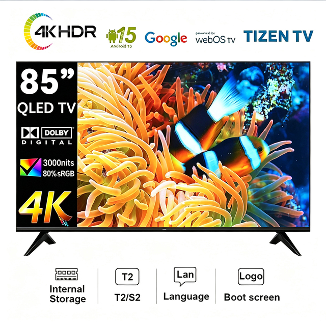 85 Inch 4K UHD QLED OLED Smart TV Android Television WiFi HDR10 Frameless Large Screen for Commercial Hotel Use OEM Manufacturer
