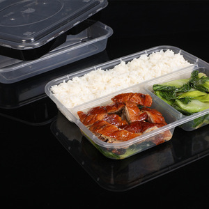 Three Compartment <b>Plastic</b> Lunch Box With <b>Lid</b> Thickened PP Rectangle Takeaway Food <b>Container</b> Disposable Packaging Box - Product Image 1