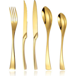 Ensemble de couverts en acier inoxydable doré, 5 pièces uniques, épais, poli miroir, fourchette, couteau, cuillère - Product Image 6
