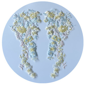 Un par de parches de encaje de apliques de tela bordada de malla floral colorida para vestido de novia con cosido decorativo <span class=keywords><strong>a</strong></span> <span class=keywords><strong>mano</strong></span> - Product Image 5