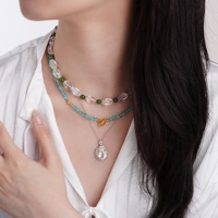 Bijoux bohème en pierre naturelle en argent sterling 925 plaqué or Apatite cristal Jade clair Quartz perle pendentif collier ensemble